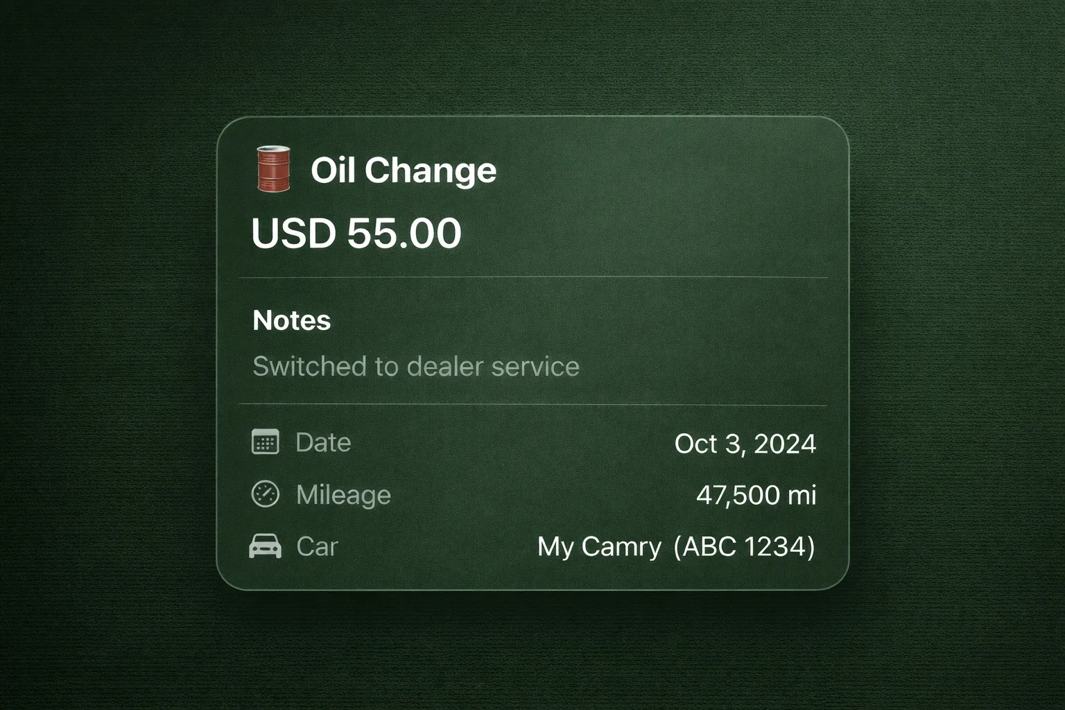 Service entry details preview
